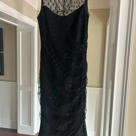 Shoshanna Black Sheer Polka Dot Midi Dress - Picture 2 of 2